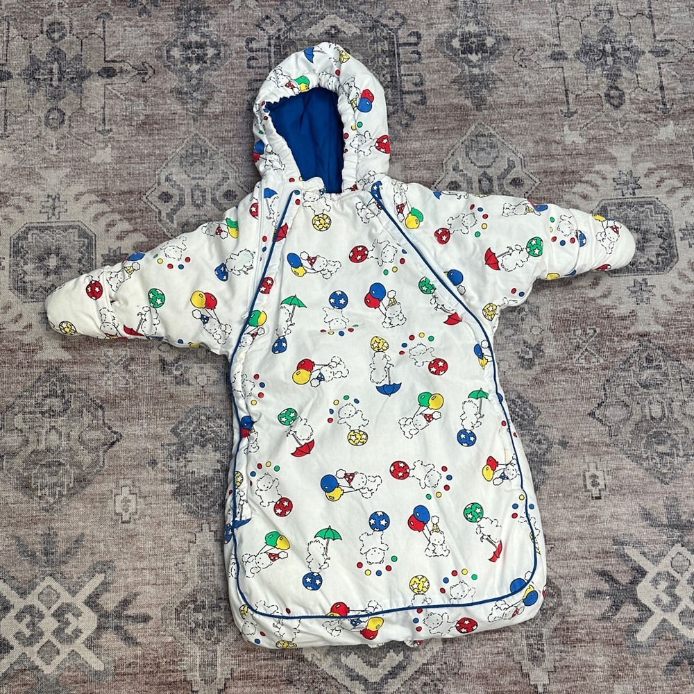 Vintage carters Colorful Kids bunting teddy bear circus print sz 0-12 months